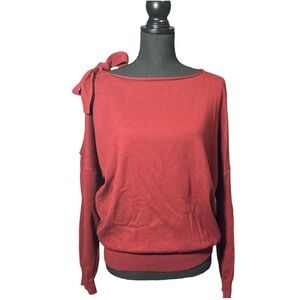 EXLURA Elegant Orange Women's Sweater with Bow Detail on one shoulder Size Large